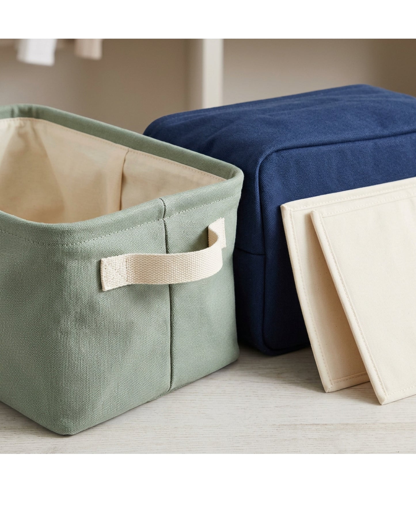 Dacrs Canvas Foldable Storage Basket Set of 2 Sage and Navy - Detail view