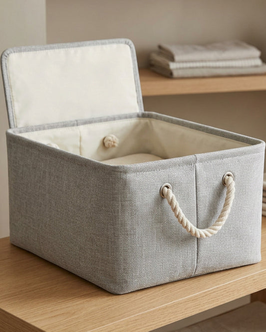 Dacrs Cotton-Linen Foldable Storage Basket 40 cm Mist Gray - Lifestyle view