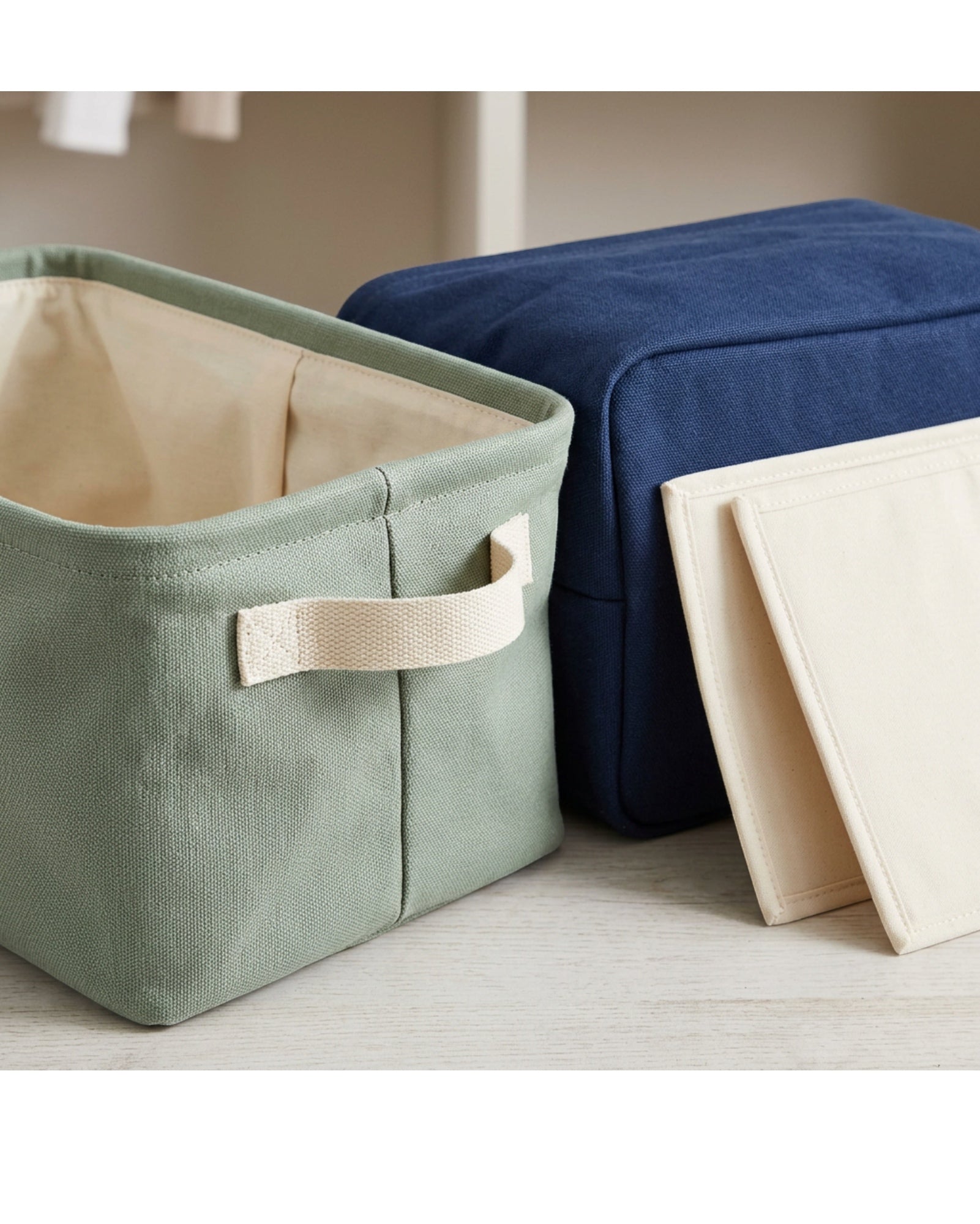 Dacrs Canvas Foldable Storage Basket Set of 2 Sage and Navy - Detail view