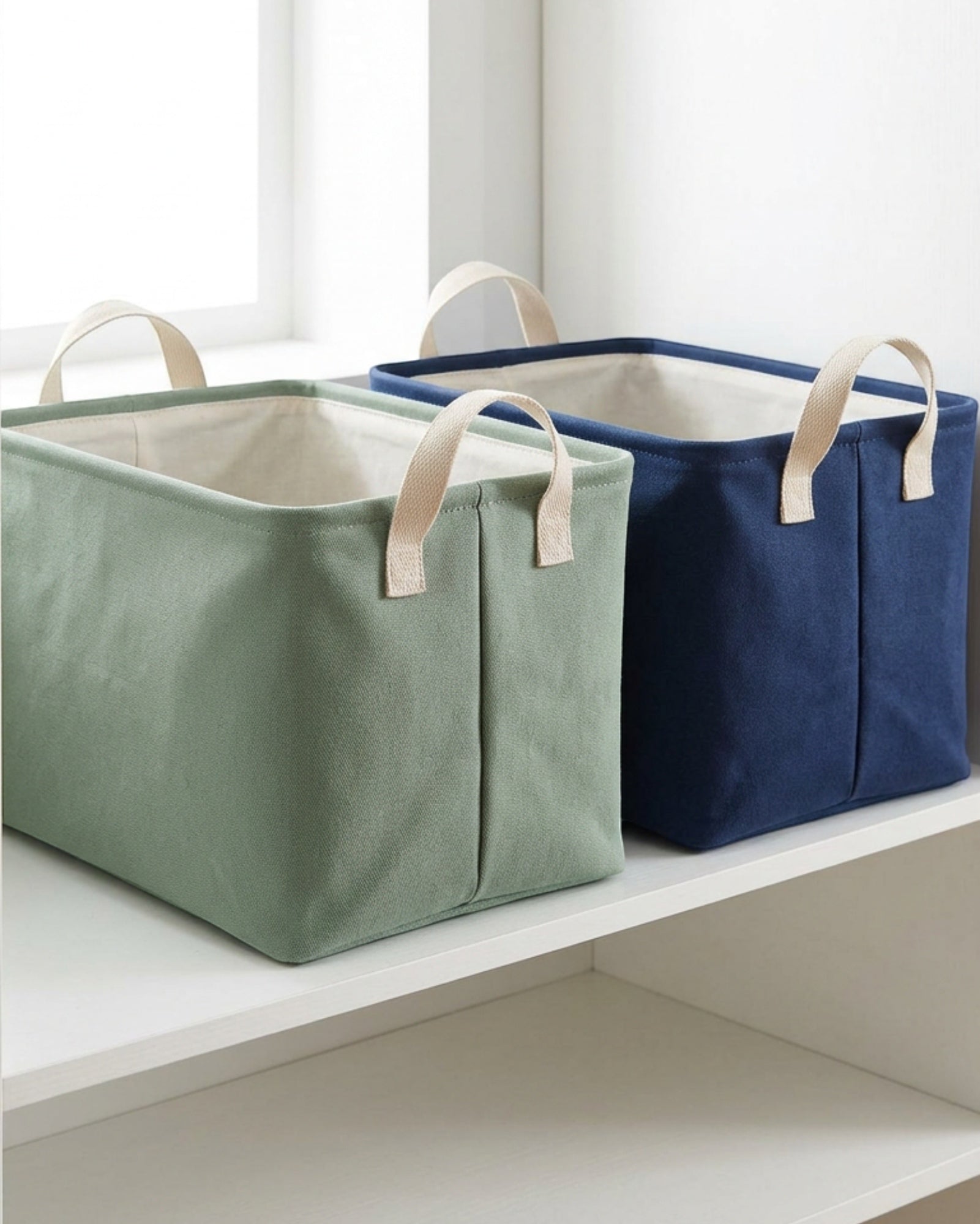 Dacrs Canvas Foldable Storage Basket Set of 2 Sage and Navy - Lifestyle view