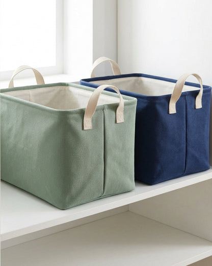 Dacrs Canvas Foldable Storage Basket Set of 2 Sage and Navy - Lifestyle view