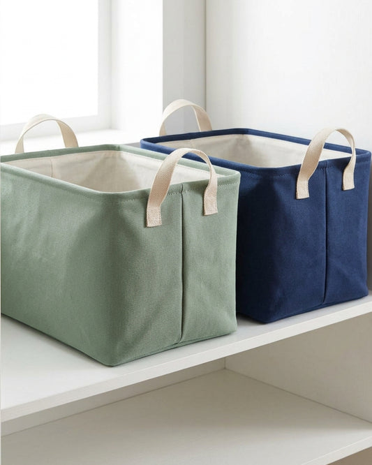 Dacrs Canvas Foldable Storage Basket Set of 2 Sage and Navy - Lifestyle view