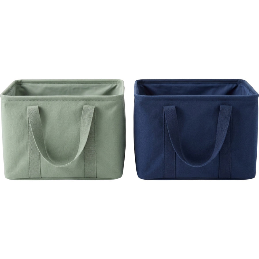 Dacrs Canvas Foldable Storage Basket Set of 2 Sage and Navy