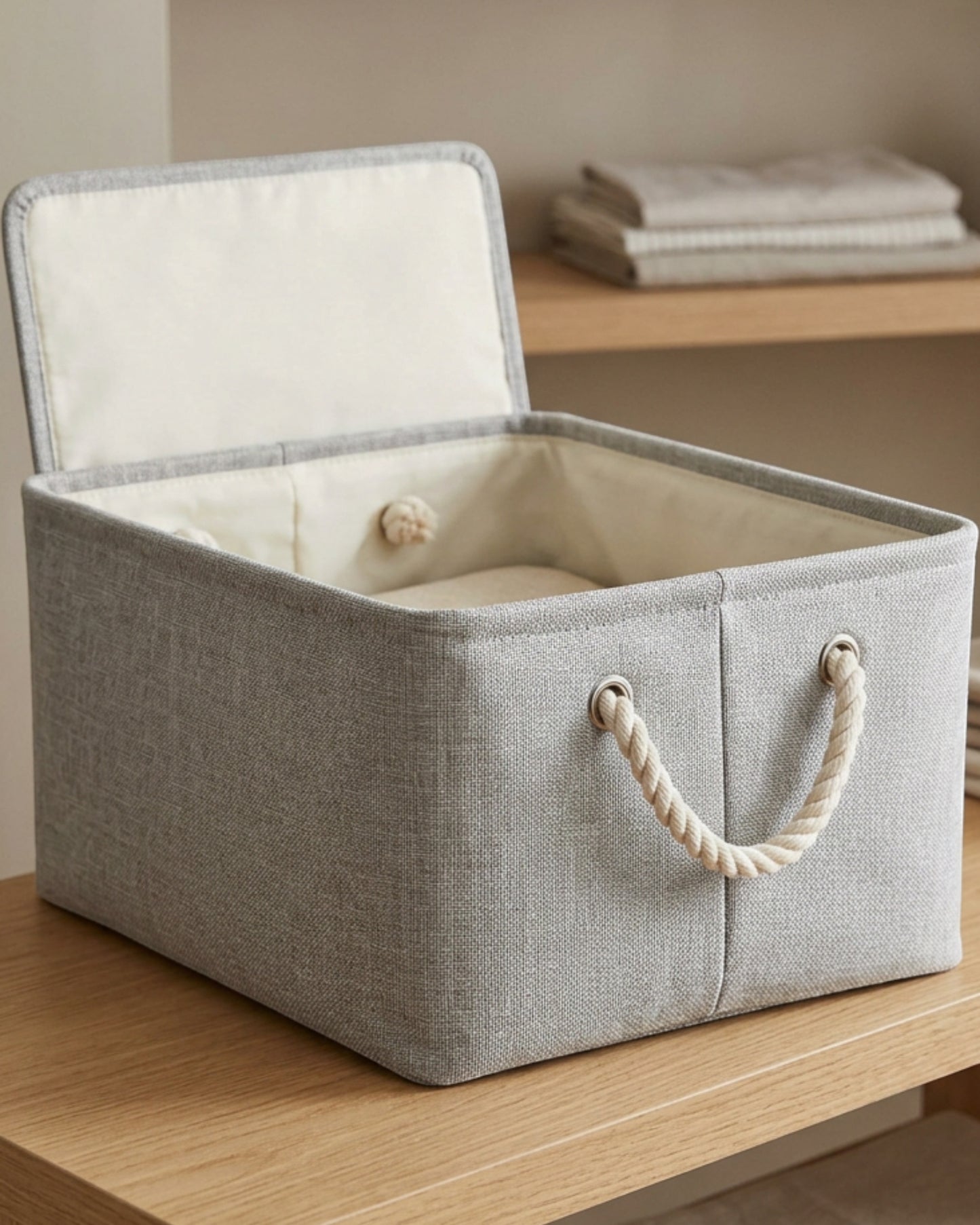Dacrs Cotton-Linen Foldable Storage Basket 40 cm Mist Gray - Lifestyle view